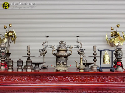 Bộ Đồ Thờ Bằng Đồng Đầy Đủ Đỉnh Hoa Sòi Hạ Màu Thời Gian 50cm ở Sài Gòn TPHCM