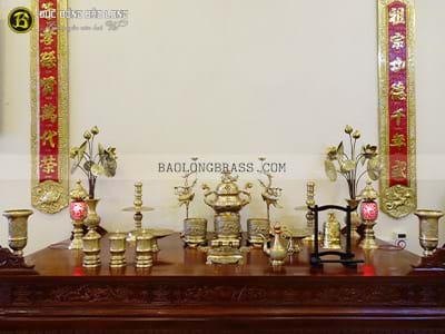 Bộ Đồ Thờ Bằng Đồng Đầy Đủ Đỉnh Hoa Sòi Màu Mộc 45cm ở Sài Gòn TPHCM