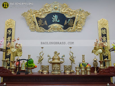 Bộ Đồ Thờ Bằng Đồng Đầy Đủ Đỉnh Hoa Sòi Màu Vàng Mộc 50cm ở Sài Gòn TPHCM