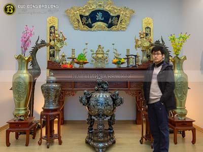 Bộ Đồ Thờ Bằng Đồng Đầy Đủ Đỉnh Long Phụng Màu Vàng Mộc 60cm ở Sài Gòn TPHCM