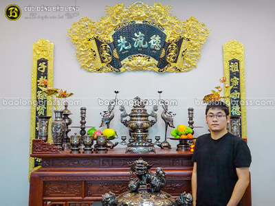 Bộ Đồ Thờ Bằng Đồng Đầy Đủ Khảm Ngũ Sắc Bộ 60cm ở Sài Gòn TPHCM