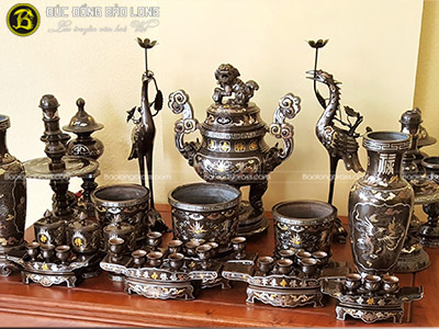 Bộ Đồ Thờ Bằng Đồng Khảm Ngũ Sắc 5CV 60cm Hàng Đặt ở Sài Gòn TPHCM