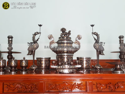 Bộ đồ thờ bằng đồng đầy đủ khảm ngũ sắc 70cm ở Sài Gòn TPHCM