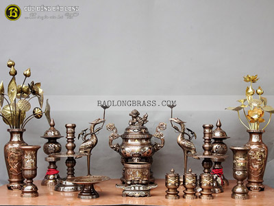 Bộ Đồ Thờ Bằng Đồng Khảm Tam Khí 50cm ở Sài Gòn TPHCM