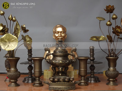 Bộ Đồ Thờ Bằng Đồng Đỉnh Hoa Sòi Hạ Màu Thời Gian 50cm Cho Phòng Thờ Bác ở Sài Gòn TPHCM