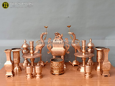 Bộ Đồ Thờ Bằng Đồng Đỉnh Vuông Ám Long Phụng Màu Đỏ Mộc 50cm ở Sài Gòn TPHCM