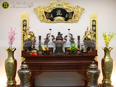 Bộ Đồ Thờ Bằng Đồng Đỏ Đầy Đủ Đỉnh Hoa Sòi Hạ Màu Thời Gian 70cm ở Sài Gòn TPHCM