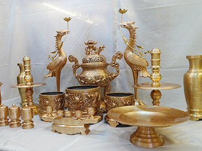 Bộ Đồ Thờ Bằng Đồng Đỏ đầy đủ đỉnh Long Phụng 70cm Hàng Đặt ở Sài Gòn TPHCM