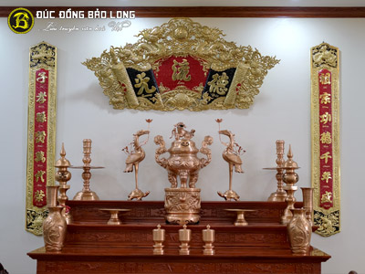 Bộ Đồ Thờ Đầy Đủ Đỉnh Hoa Sòi Bằng Đồng Đỏ Cao 70cm ở Sài Gòn TPHCM
