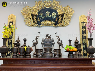 Bộ Đồ Thờ Bằng Đồng Đỏ Mẫu Đỉnh Vuông Tứ Linh Hạ Màu Thời Gian Bộ 60cm ở Sài Gòn TPHCM