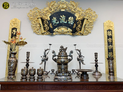 Bộ Đồ Thờ Bằng Đồng Khảm Ngũ Sắc Mẫu Khảm Mới Bộ 60cm ở Sài Gòn TPHCM