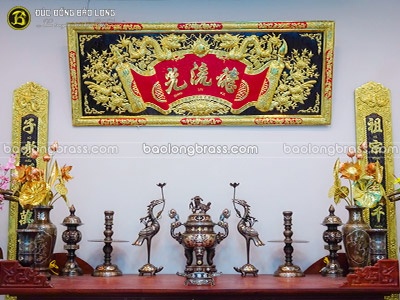 Bộ Đồ Thờ Bằng Đồng Khảm Tam Khí Long Phụng 1 Chữ Vàng 50cm ở Sài Gòn TPHCM