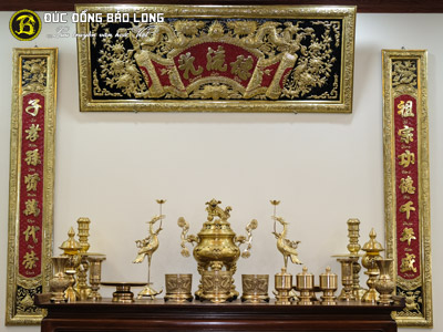 Bộ Đồ Thờ Bằng Đồng Thau Bộ Đầy Đủ Đỉnh Dơi Tiền Màu Vàng Mộc Bộ 60cm ở Sài Gòn TPHCM