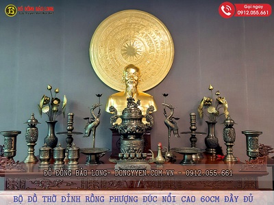 Bộ Đồ Thờ Đỉnh Rồng Phượng Bằng Đồng Thau Hạ Màu Thời Gian 60cm ở Sài Gòn TPHCM