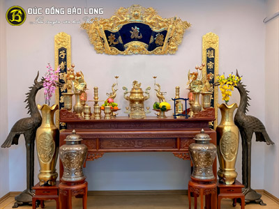 Bộ Đồ Thờ Bằng Đồng Đầy Đủ Đỉnh Hoa Sòi Màu Vàng Mộc Bộ 60cm ở Sài Gòn TPHCM