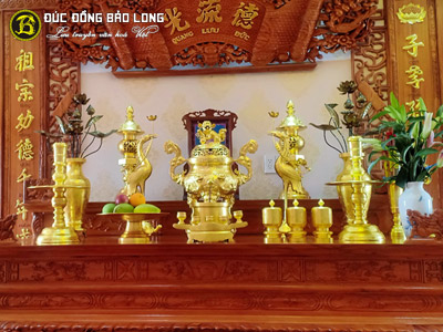 Bộ Đồ Thờ Bằng Đồng Mẫu Đỉnh Long Phụng Dát Vàng 9999 - Bộ 70cm ở Sài Gòn TPHCM