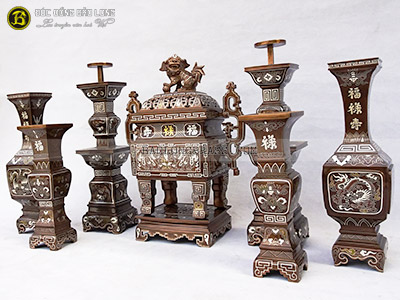 Bộ Đồ Thờ Đỉnh Vuông Khảm Rồng Tai Chiện 50cm ở Sài Gòn TPHCM