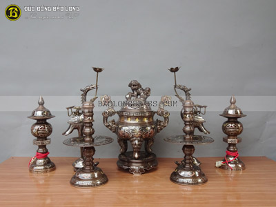 Bộ Ngũ Sự Bằng Đồng Khảm Long Phụng 5 CV 50cm ở Sài Gòn TPHCM