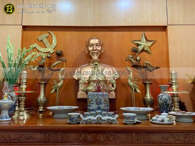 Bộ Đồ Thờ Bằng Đồng Thau Đỉnh Hoa Sòi 60cm + Bác Hồ 81cm ở Sài Gòn TPHCM