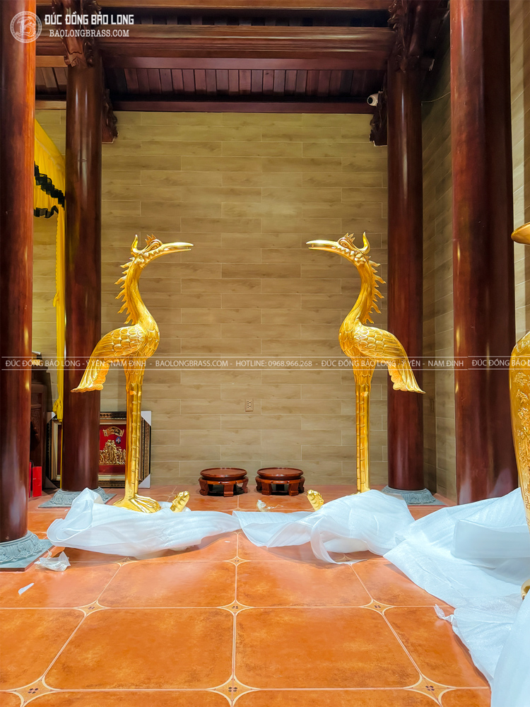 Đôi Hạc Thờ Bằng Đồng Đỏ Dát Vàng 9999 Cao 1m97 ở Sài Gòn TPHCM