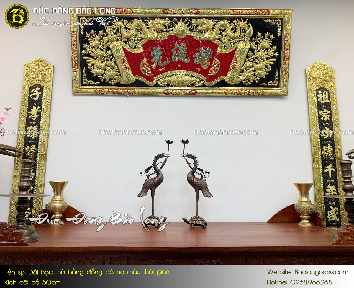 Hạc Thờ Bằng Đồng Đỏ Hạ Màu Thời Gian Bộ 50cm ở Sài Gòn TPHCM