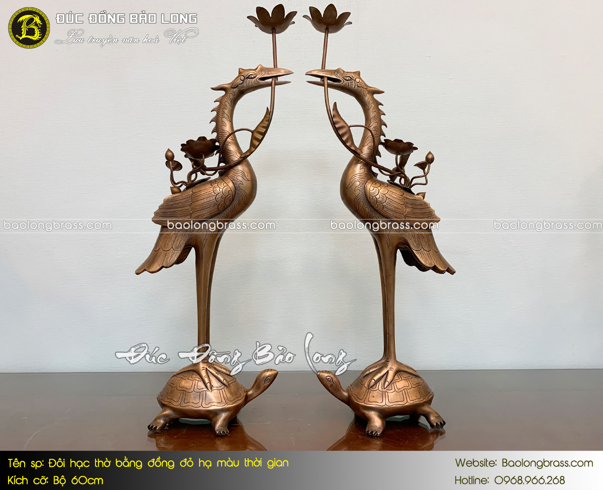 Đôi Hạc Thờ Bằng Đồng Đỏ Hạ Màu Thời Gian Bộ 60cm ở Sài Gòn TPHCM