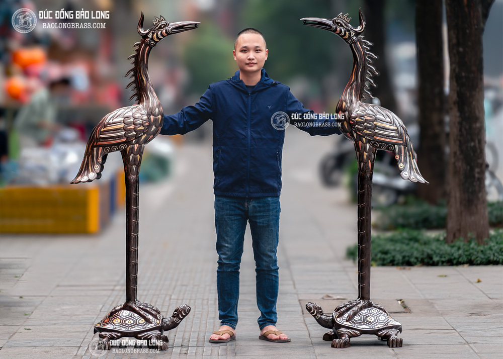 Hạc Thờ Bằng Đồng Khảm Tam Khí Cao 1m76 ở Sài Gòn TPHCM