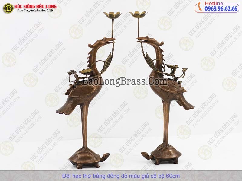 Đôi Hạc Thờ Bằng Đồng Đỏ Màu Giả Cổ Bộ 60cm ở Sài Gòn TPHCM
