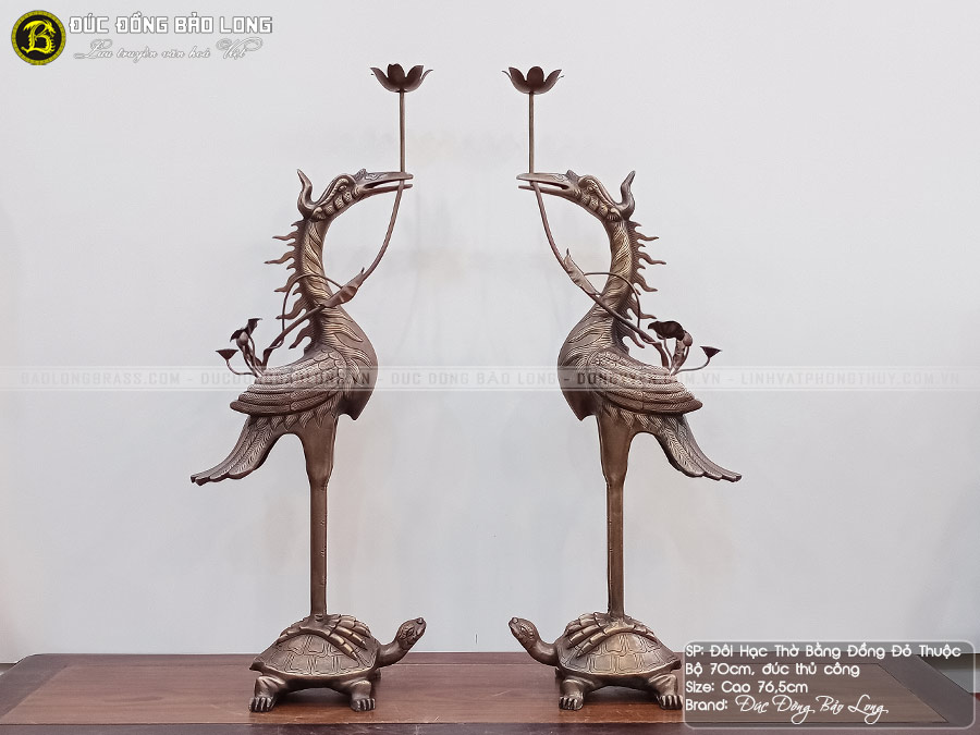 Đôi Hạc Thờ Bằng Đồng Đỏ Màu Trầm Cổ Bộ 70cm ở Sài Gòn TPHCM