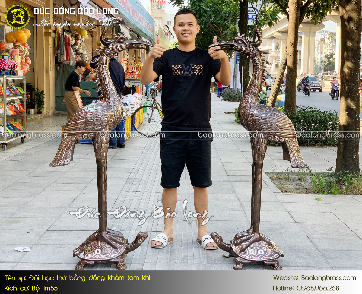 Đôi Hạc Thờ Bằng Đồng Khảm Tam Khí Cao 1m55 ở Sài Gòn TPHCM