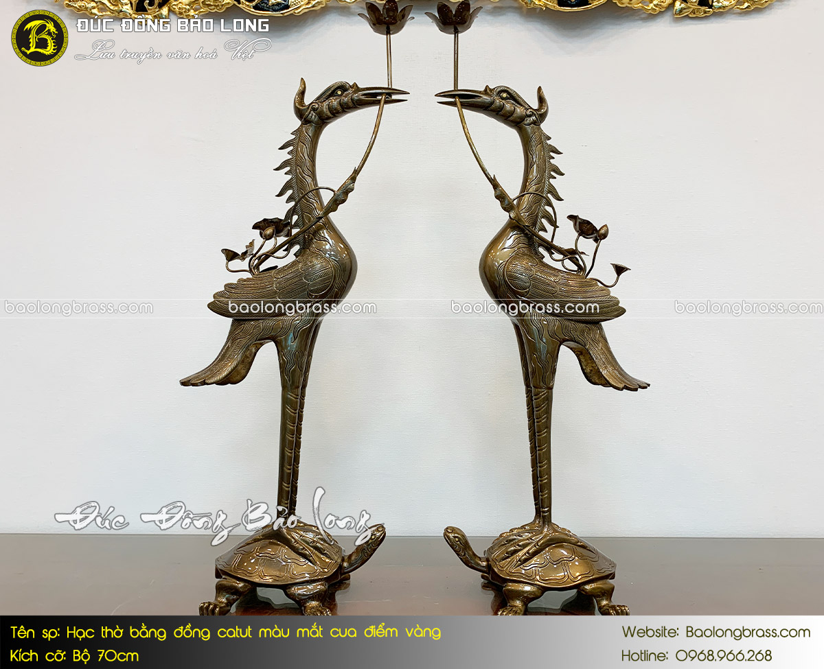 Hạc Thờ Bằng Đồng Catut Màu Mắt Cua Điểm Vàng Bộ 70cm ở Sài Gòn TPHCM