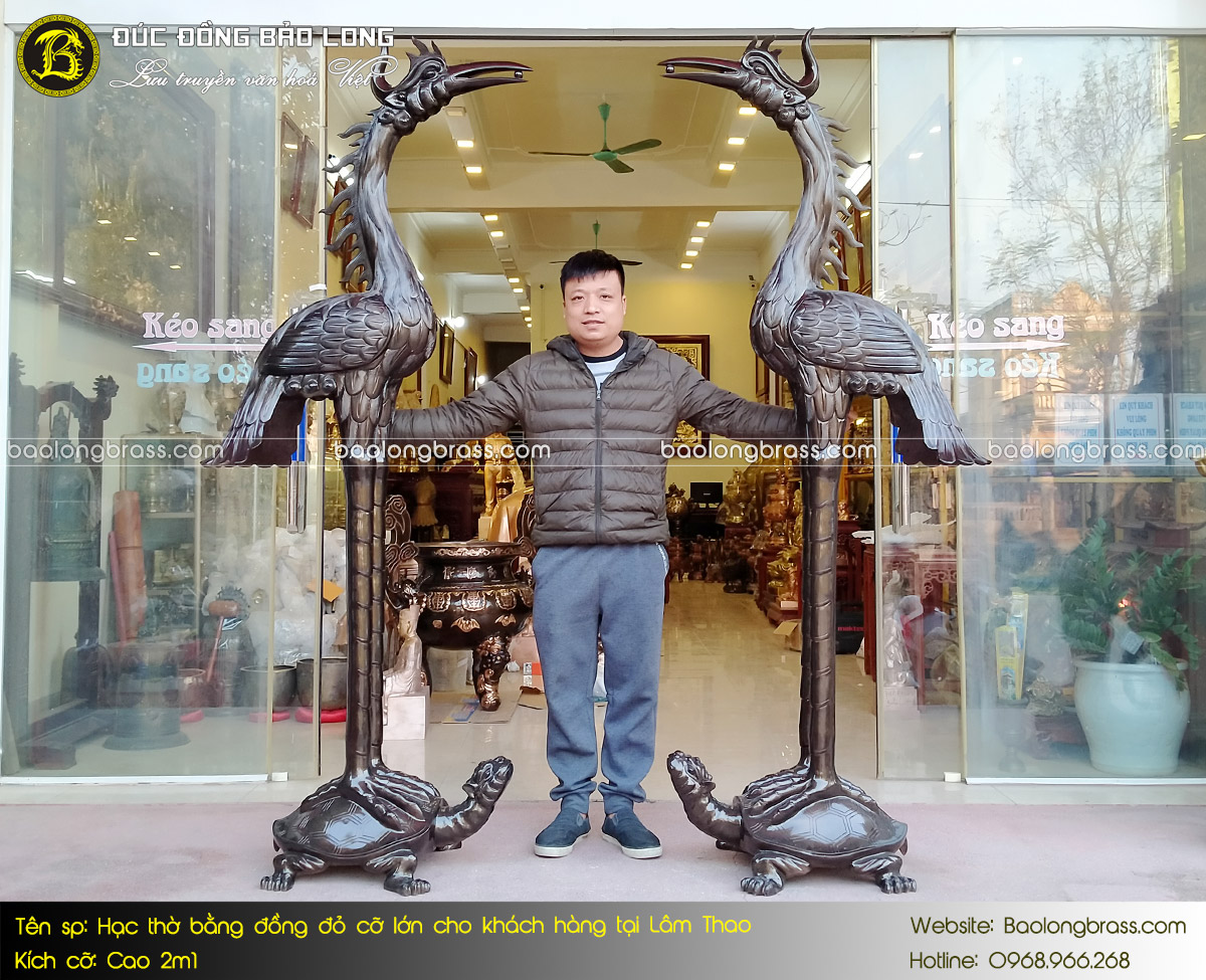 Hạc Thờ Bằng Đồng Đỏ Cỡ Lớn 2m1 Cho Khách Hàng Lâm Thao