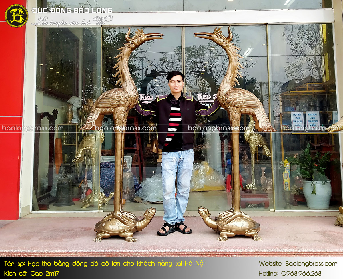 Hạc Thờ Bằng Đồng Đỏ Cỡ Lớn 2m17 Cho Khách Hàng Tại Hà Nội