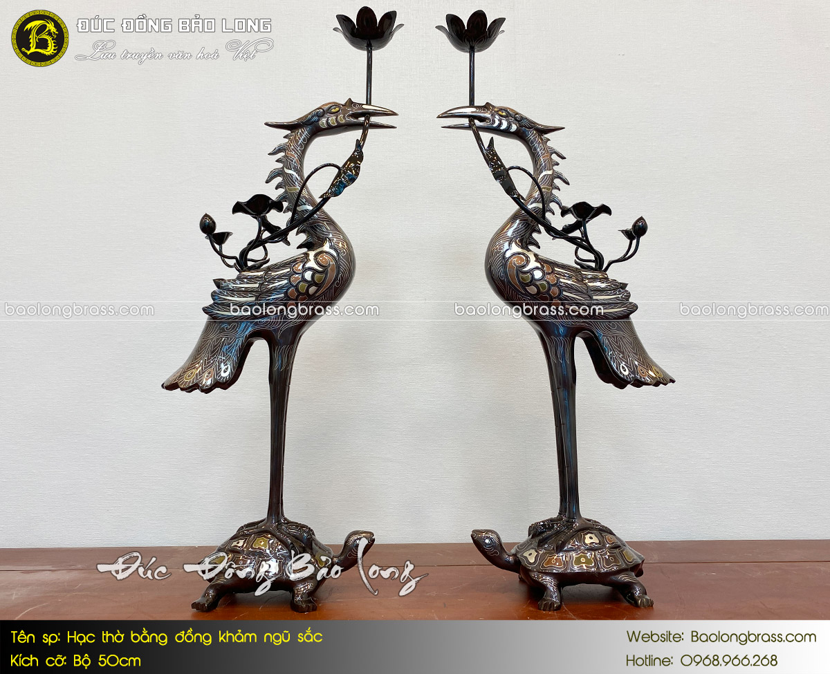 Hạc Thờ Bằng Đồng Khảm Ngũ Sắc Bộ 50cm ở Sài Gòn TPHCM