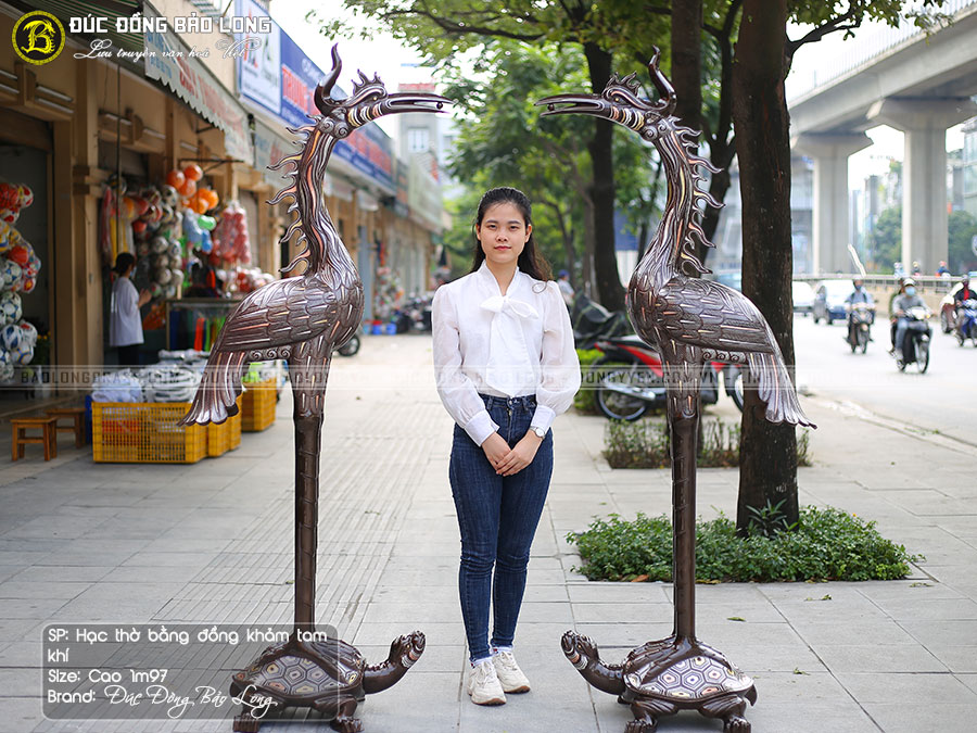 Hạc Thờ Bằng Đồng Cỡ Lớn Khảm Tam Khí Cao 1m97 ở Sài Gòn TPHCM