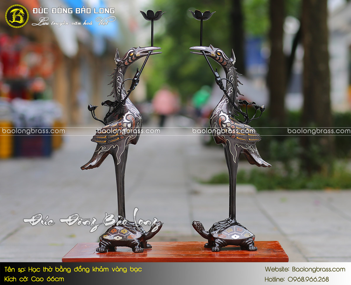 Hạc Thờ Bằng Đồng Khảm Vàng Bạc Bộ 60cm ở Sài Gòn TPHCM