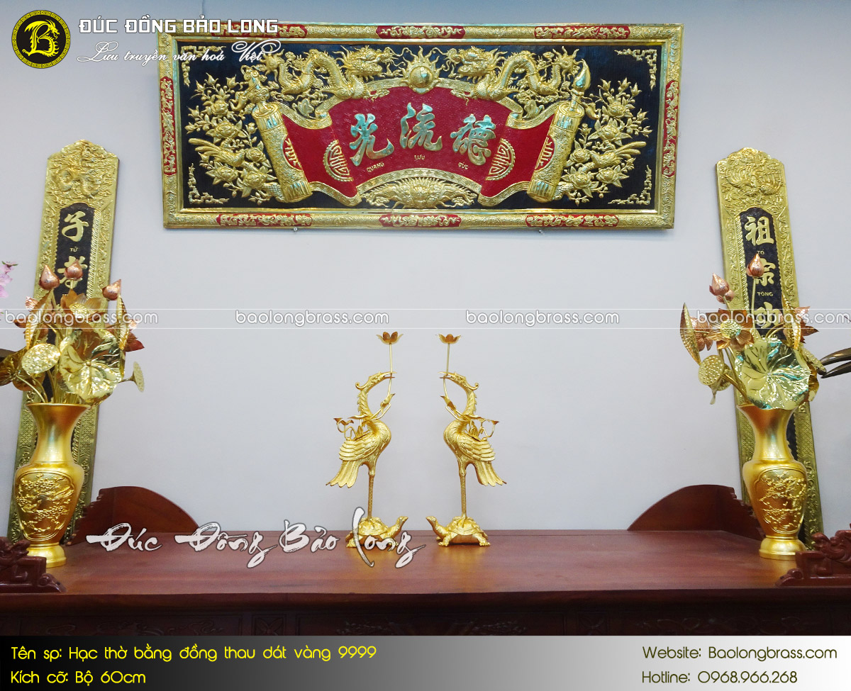 Hạc Thờ Bằng Đồng Thau Bộ 60cm Dát Vàng 9999 ở Sài Gòn TPHCM