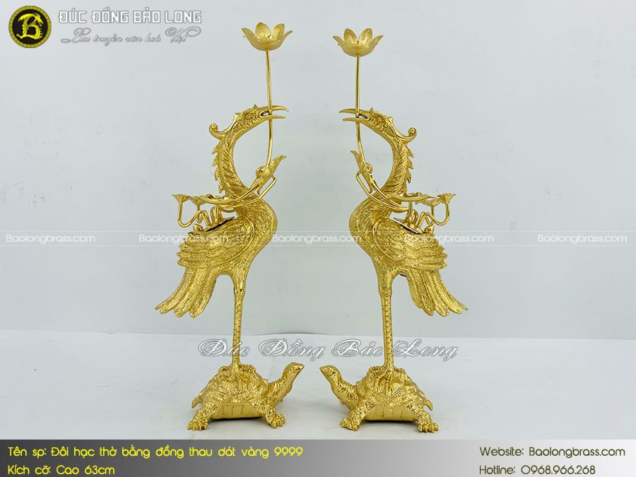 Hạc Thờ Bằng Đồng Thau Dát Vàng 9999 Bộ 60cm ở Sài Gòn TPHCM