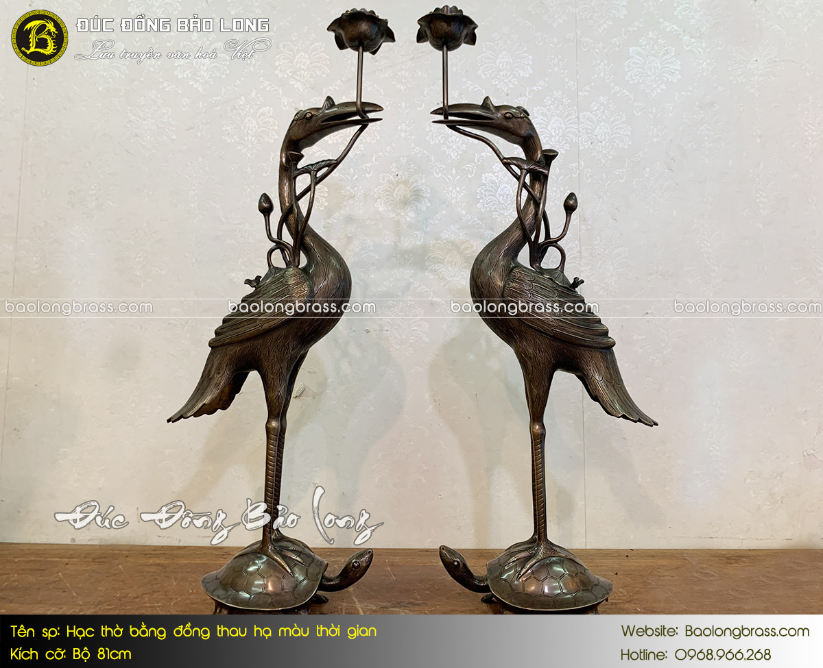 Hạc Thờ Bằng Đồng Thau Hạ Màu Thời Gian Bộ 81cm ở Sài Gòn TPHCM
