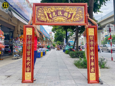 Bộ Hoành Phi Câu Đối Bằng Đồng 1m76 Mạ Vàng 24k Khung Gỗ Hương ở Sài Gòn TPHCM