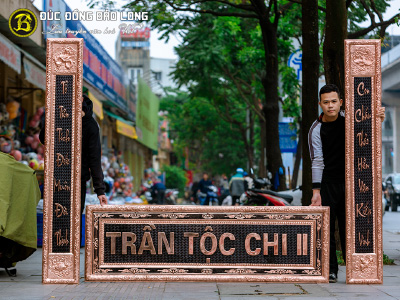 Bộ Đại Tự Câu Đối Bằng Đồng Đỏ 1m97 Hàng Đặt Cho Nhà Thờ Họ Chi Tộc