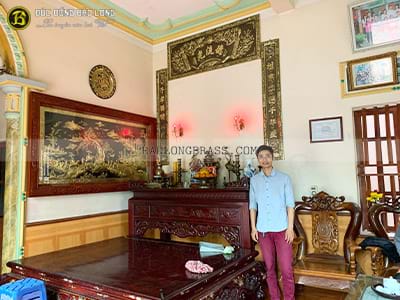 Bộ Hoành Phi Câu Đối Bằng Đồng Màu Giả Cổ 1m76 Lắp Tại Phú Thọ