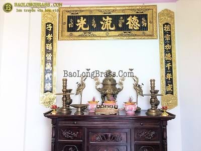 Bộ Đại Tự Câu Đối Bằng Đồng Vàng 1m55 Lắp Tại Lê Trọng Tấn - HN