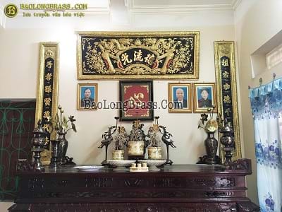 Bộ Hoành Phi Câu Đối Bằng Đồng Vàng 1m76 Lắp Tại Trung Kính - Hà Nội