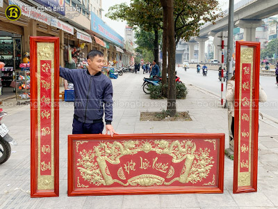 Bộ Hoành Phi Câu Đối Đức Lưu Quang Khung Gỗ Hương 1m76 ở Sài Gòn TPHCM