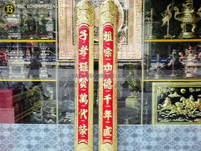 Đôi Câu Đối Dạng Ốp Cột Bằng Đồng 2m17 ở Sài Gòn TPHCM