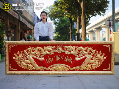Tấm Hoành Phi Lầu Tiên Ứng Bằng Đồng Mạ Vàng 24k Khổ 2m62 x 81cm ở Sài Gòn TPHCM