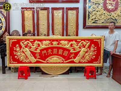 Tấm Hoành Phi Thờ Điện Tư Gia Bằng Đồng Dát Vàng 9999 Khổ 2m82 x 89cm ở Sài Gòn TPHCM