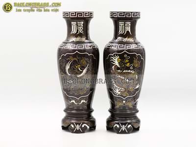 Lọ Hoa Long Phụng Bằng Đồng Khảm Ngũ Sắc Cao 48cm tại Sài Gòn TPHCM