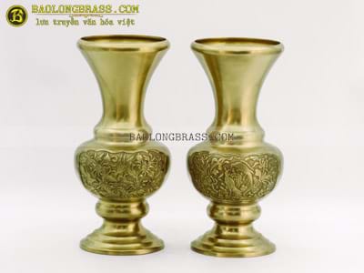 Lọ Hoa Bằng Đồng Thau Màu Vàng Mộc Cao 27cm tại Sài Gòn TPHCM